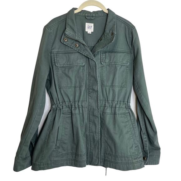 Gap Utility Jacket Womens Size Medium Green Zip Front Military Cotton Mid-Length - Picture 1 of 6